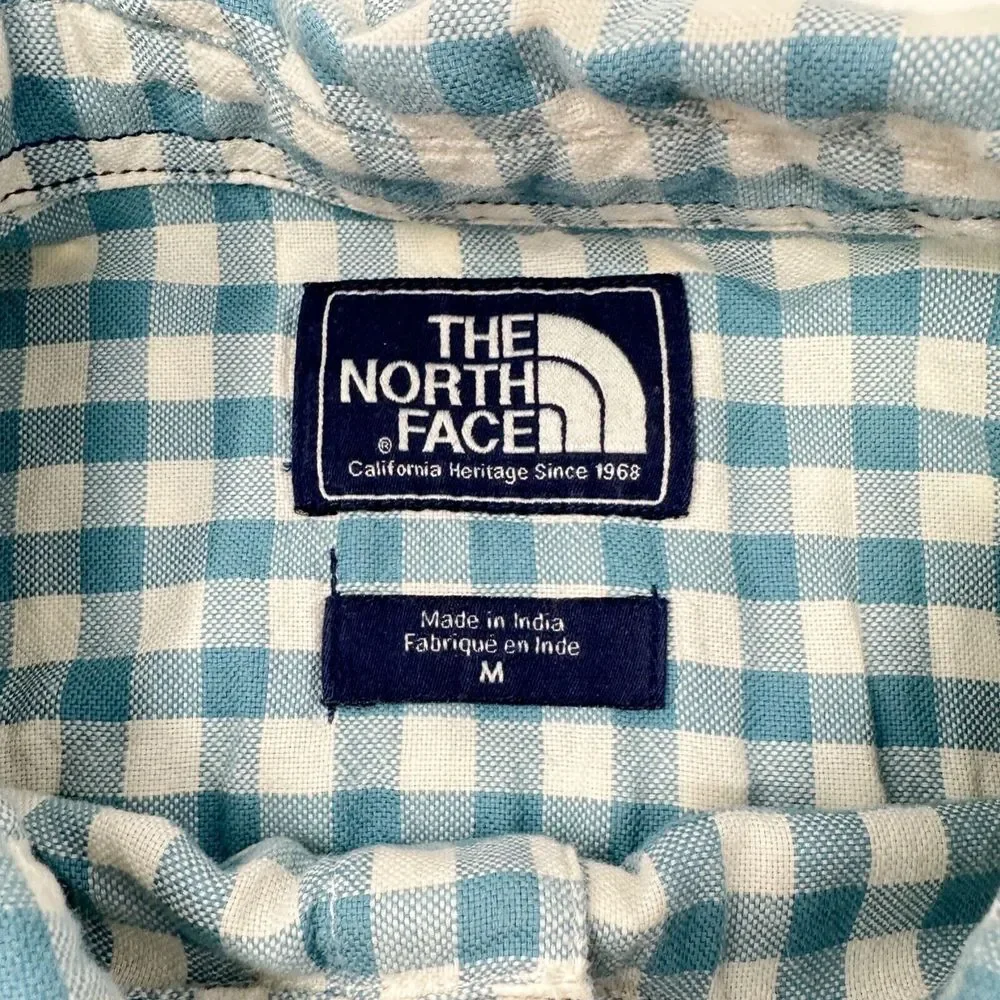 The North Face Men's Short Sleeve Blue Check Button‎ Up Shirt Size M Casual